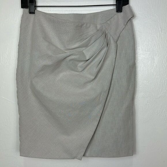 Poleci Gray White Striped Faux Wrap Pencil Midi Skirt Size 8 - Picture 1 of 10